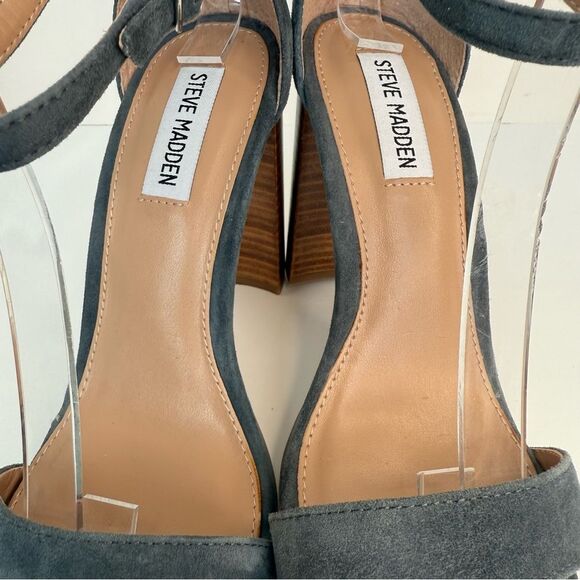 Steve Madden Chic Dressy Suede Leather Block Heeled Sandals-Sz 8-Blue Grey - Picture 10 of 12